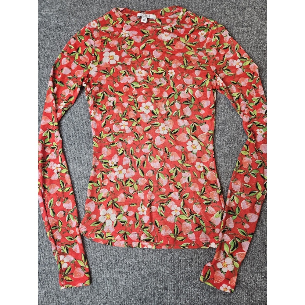 AFRM Mesh Longsleeve Top Stretch Sheer Size XS  Y2k Style Layer Strawberries